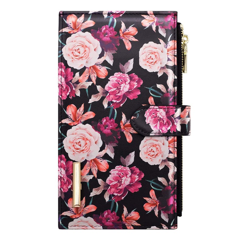 Coco Rossi Wallets for Women Rose Flowers Floral Wallet Multi Card Organizer Bifold Wallet with Zipper Pocket,Black - Image 4